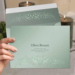 Sage Green Botanical Embossed Elegant Envelope