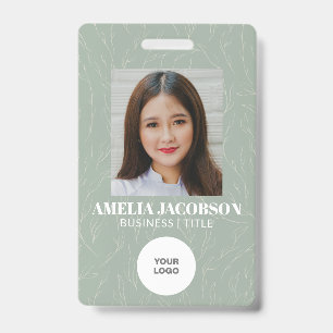 Sage Green Botanical Employee Photo ID Logo  Badge