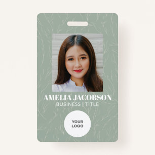 Sage Green Botanical Employee Photo ID Logo  Badge