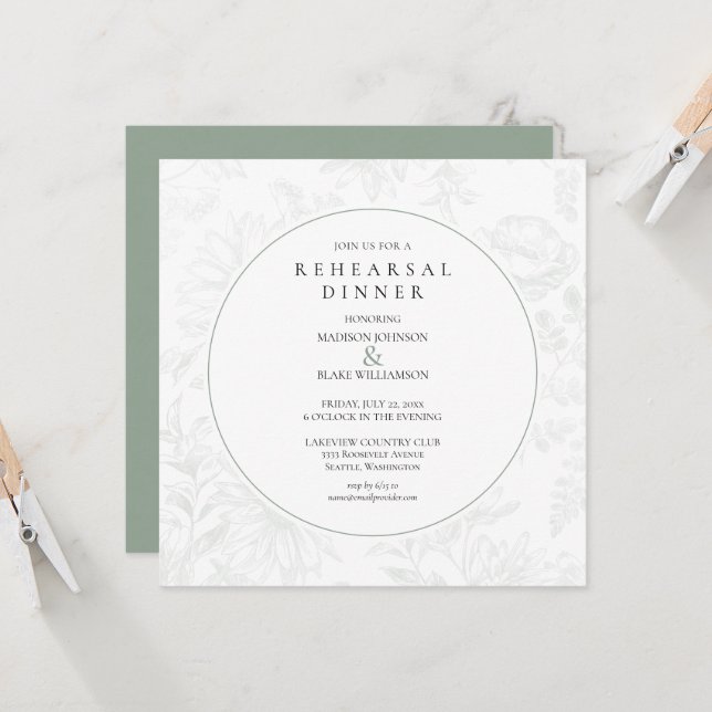 Sage Green Botanical Floral Rehearsal Dinner (Front/Back In Situ)
