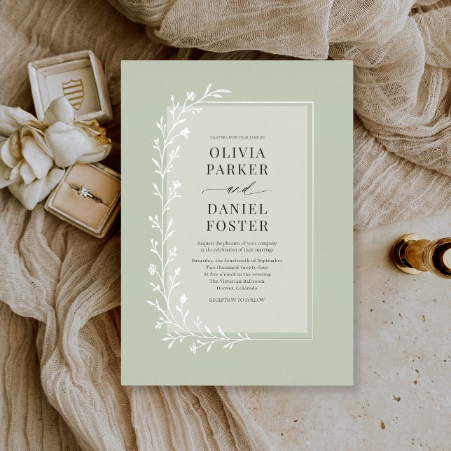 Sage Green Botanical Floral Wedding Silver (Creator Uploaded)
