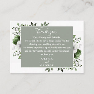 Sage Green Botanical Floral Wedding Thank You Place Card