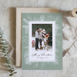 Sage Green Botanical Frame Merry Christmas Photo Holiday Card<br><div class="desc">Merry Christmas! Send Christmas greetings with this vintage theme Christmas photo card. It features vintage line art of pinecones, pine needles and hollies with a green background. Personalize by adding your photo, names, year and message. This sage green Christmas photo card is available in other colours. Matching items are available....</div>