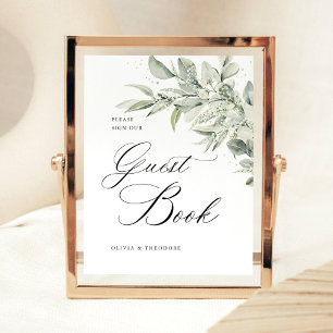 Sage Green Botanical Guest Book Wedding Table Pedestal Sign