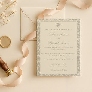 Sage Green Botanical Heirloom Wedding  Invitation