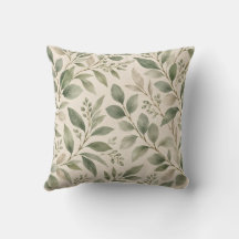 Sage Green Botanical Leaf Throw Pillow