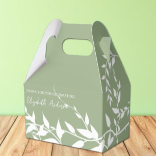 Sage Green Botanical Leaves Bridal Shower Favor Box