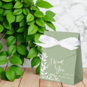 Sage Green Botanical Leaves Bridal Shower Favor Box