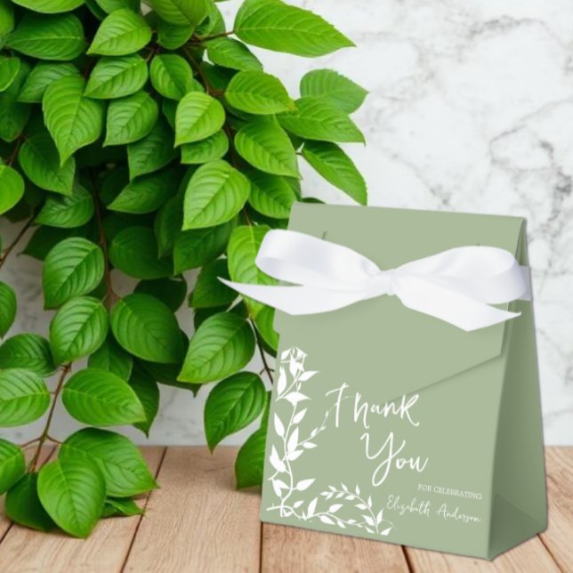Sage Green Botanical Leaves Bridal Shower Favor Box (Creator Uploaded)
