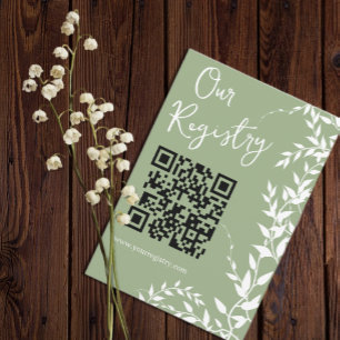 Sage Green Botanical Leaves Bridal Shower Registry Enclosure Card