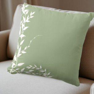 Sage Green Botanical Leaves Throw Pillow
