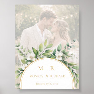 Sage Green Botanical Monogram Wedding Card Poster