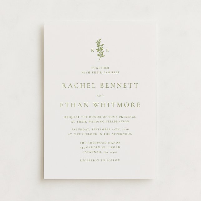 Sage Green Botanical Monogram Wedding Invitation (Creator Uploaded)