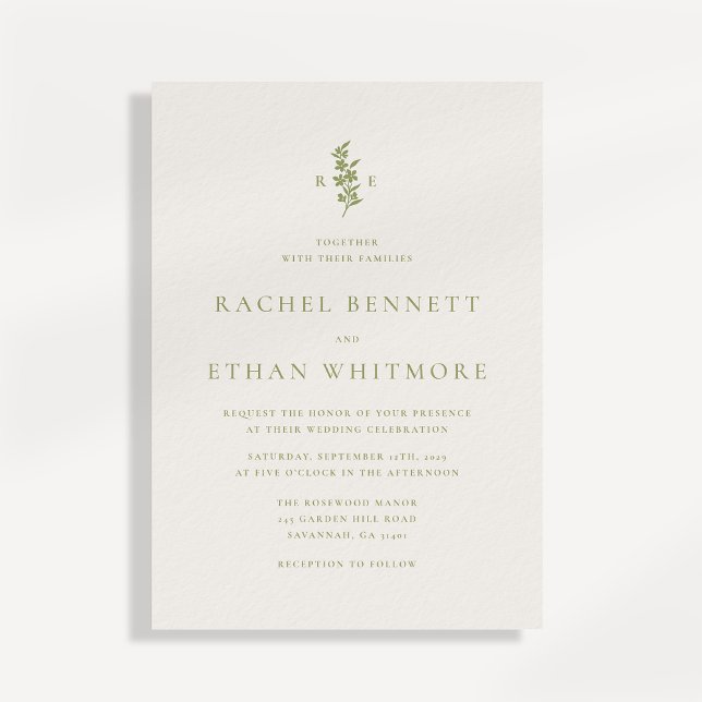 Sage Green Botanical Monogram Wedding Invitation (Creator Uploaded)