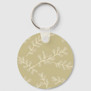 Sage Green Botanical Pattern Cream Hand Drawn Leaf Keychain