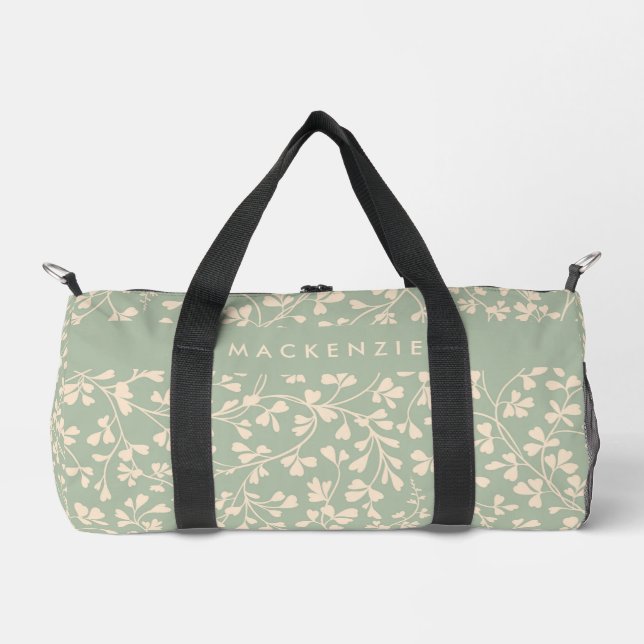 Sage Green Botanical Personalized Duffle Bag (Front)