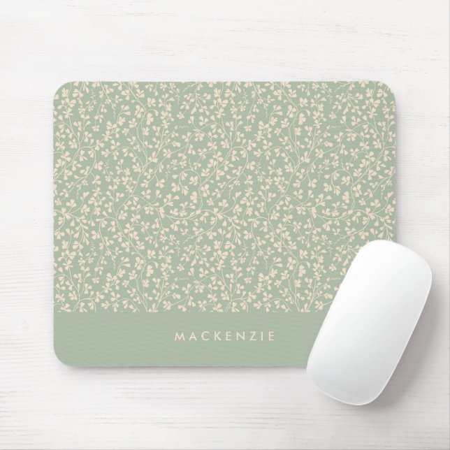 Sage Green Botanical Personalized  Mouse Pad (With Mouse)