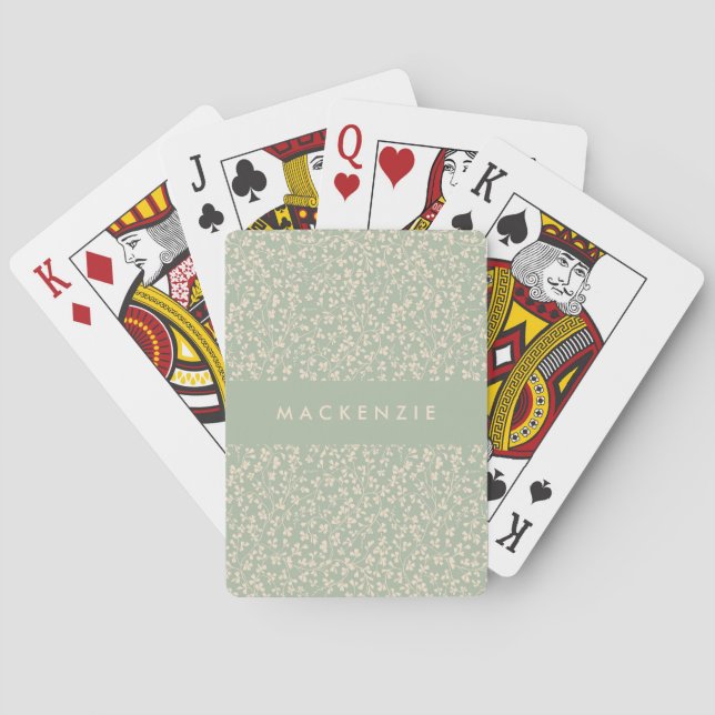 Sage Green Botanical Personalized  Playing Cards (Back)