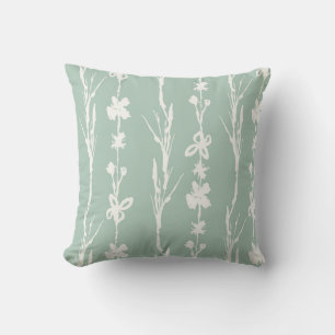 Sage Green Botanical Print Farmhouse Style Throw Pillow
