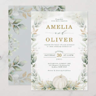 Sage Green Botanical Pumpkin Eucalyptus Wedding Invitation