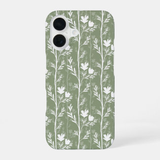 Sage Green Botanical Quiet Floral Silhouette iPhone 16 Case