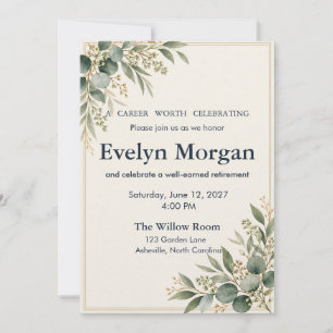 Sage Green Botanical Retirement Party Invitation
