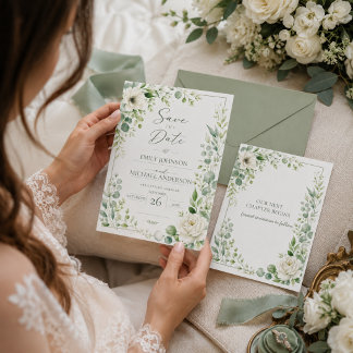 Sage Green Botanical Save The Date Card