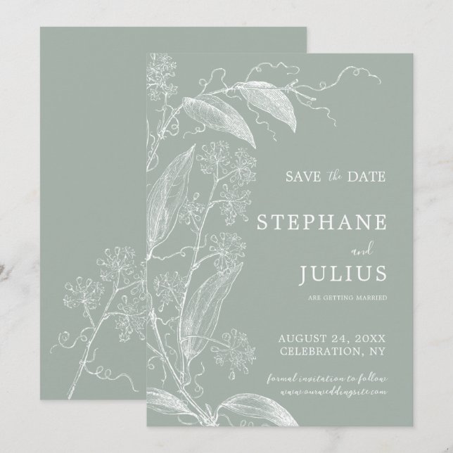 Sage Green Botanical Save the Date Invitation (Front/Back)