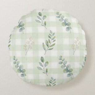 Sage Green Botanical Seamless Design Round Pillow