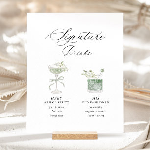 Sage Green Botanical Signature Drinks Wedding Pedestal Sign
