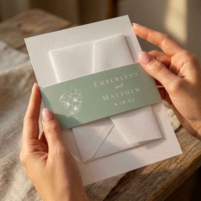 Sage Green Botanical Simple Elegant Wedding Invitation Belly Band (Sage Green Botanical Simple Elegant Wedding Invitation Belly Band)