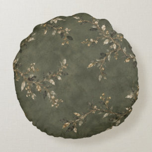 Sage Green Botanical Throw Blanket Round Pillow