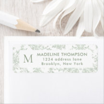 Sage Green Botanical Toile Monogram Address