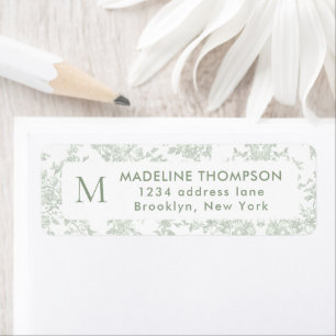 Sage Green Botanical Toile Monogram Address