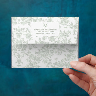 Sage Green Botanical Toile Monogram Address Envelope