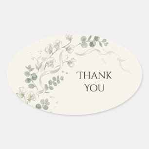 Sage Green Botanical Vine Wedding Thank You Oval Sticker