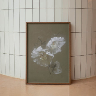 Sage Green Botanical Vintage white roses Print 