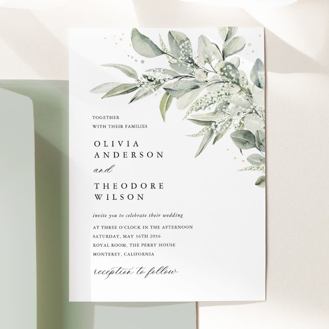 Sage Green Botanical Watercolor Elegant Wedding Invitation (Sage green botanical wedding invitation, watercolor greenery, elegant minimalist wedding stationery)