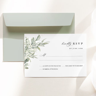 Sage Green Botanical Watercolor Elegant Wedding RSVP Card