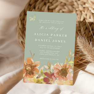 Sage green botanical watercolor floral wedding invitation