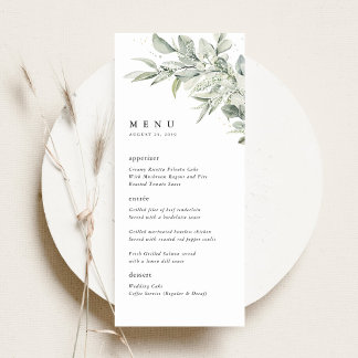 Sage Green Botanical Watercolor Wedding Dinner Menu