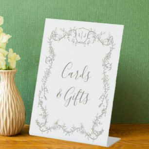 Sage Green Botanical Wedding Cards and Gifts Pedestal Sign
