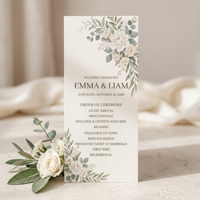 Sage Green Botanical Wedding Ceremony Program (Creator Uploaded)