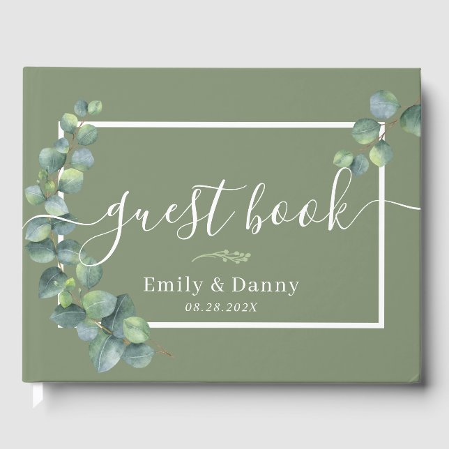 Sage Green Botanical Wedding Elegant Guest Book (Front)