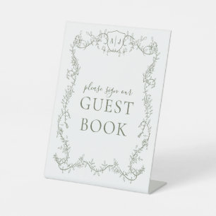 Sage Green Botanical Wedding Guest Book Pedestal Sign