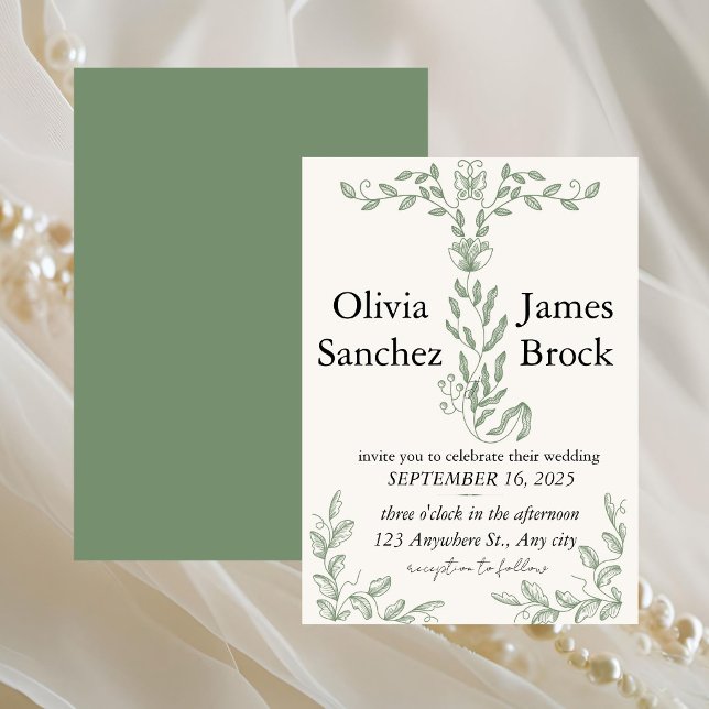 Sage Green Botanical Wedding Invitation PRINTED |  (Creator Uploaded)