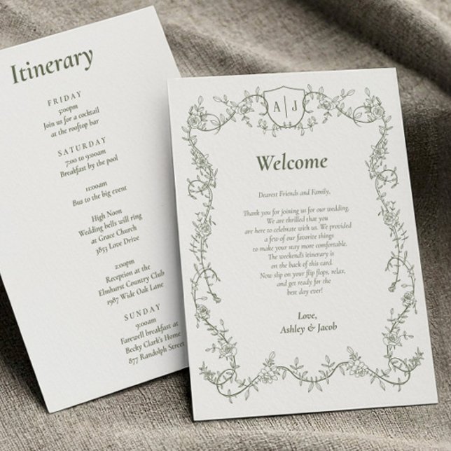 Sage Green Botanical Wedding Letter and Itinerary Program (Creator Uploaded)