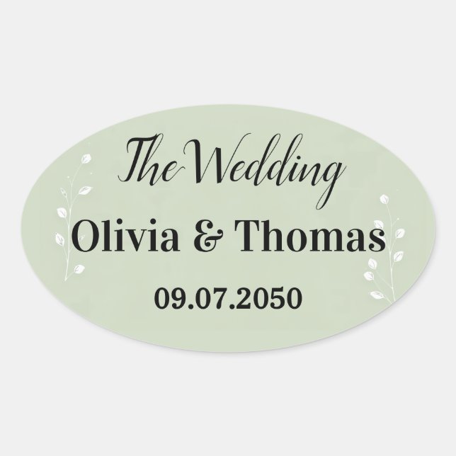 Sage Green Botanical Wedding Oval Sticker (Front)