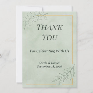 Sage Green Botanical Wedding Thank You Card