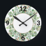 Sage Green Botanical White Gold 2 WALL CLOCK<br><div class="desc">A bit of elegance and luxury with a botanical nature theme that would suit any home LOOK WALL CLOCK ELEGANT AND EASY TO READ</div>